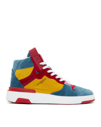 Givenchy Blue And Yellow Ribbed Velvet Three Toned Wing Sneakers