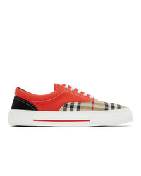Burberry Red And Beige Vintage Check Skate Sneakers