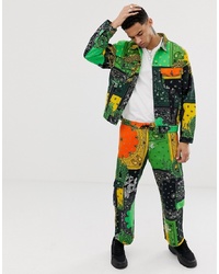 Jaded London Cargo Trousers In Green And Yellow Dragon Paisley Print