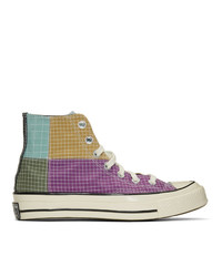 Multi colored Check Canvas High Top Sneakers