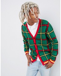 ASOS DESIGN Bright Check Cardigan In Red And Green