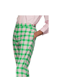 Thom Browne Green And Pink Flannel Check Trousers
