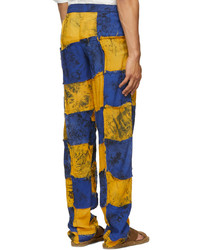 Bloke Yellow Blue Chiffon Patchwork Trousers