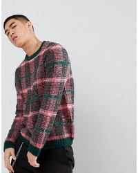 ASOS DESIGN Asos Fluffy Check Jumper In Pink And Green