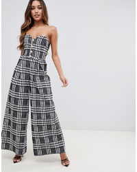 ASOS DESIGN Bandeau Jumpsuit With Wide Leg And Button Detail In Dogtooth