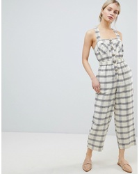 ASOS DESIGN Jumpsuit With Elasticated Waist And Button Detail In Check