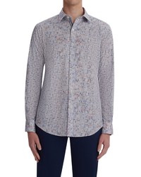 Bugatchi Classic Fit Mosaic Stretch Cotton Button Up Shirt In Cobalt At Nordstrom