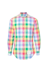 Thom Browne Long Sleeve Button Down Shirt With Mini Round Collar In Small Buffalo Check Poplin