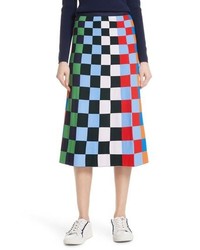 Multi colored Check Midi Skirt