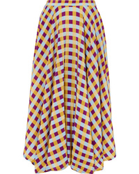 LHD French Riviera Gingham Silk De Chine Midi Skirt