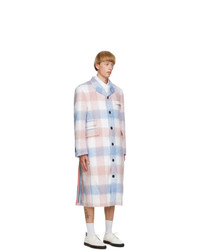 Thom Browne Blue And Pink Mohair Chesterfield Coat
