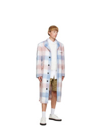 Thom Browne Blue And Pink Mohair Chesterfield Coat