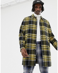 ASOS DESIGN Wool Mix Trench Coat In Yellow Check