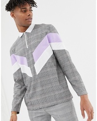 ASOS DESIGN Relaxed Long Sleeve Woven Check Polo With Cut And S And Zip Neck