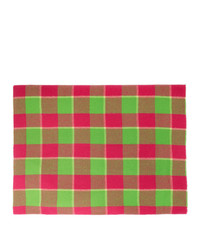 Acne Studios Pink And Green Check Logo Scarf