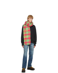 Acne Studios Pink And Green Check Logo Scarf