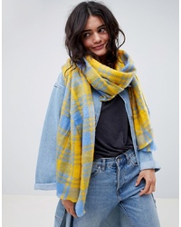 ASOS DESIGN Long Oversized Scarf In Brushed Yellow Bright Check