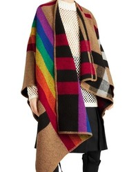 Burberry Rainbow Stripe Vintage Check Wool Cashmere Cape