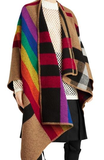 Burberry Rainbow Stripe Vintage Check Wool Cashmere Cape, $1,490 |  Nordstrom | Lookastic