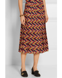 Gucci Pleated Printed Silk And Wool Blend Skirt Red
