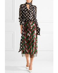 Gucci Sequined Tulle Midi Skirt Green