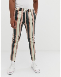 ASOS DESIGN Slim Trousers In Washed Pastel Stripe