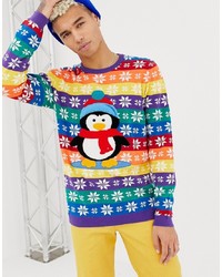 ASOS DESIGN Foundation Christmas Jumper With Embroidered Penguin