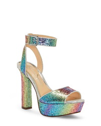 Multi colored Chunky Canvas Heeled Sandals