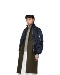 Sacai Khaki And Navy Wool Melton Coat