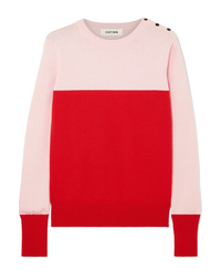 Cefinn Button Detailed Two Tone Wool Sweater