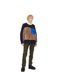 Sacai Navy And Brown Wool Sherpa Sweater
