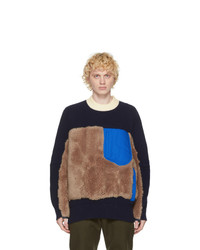 Sacai Navy And Brown Wool Sherpa Sweater