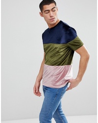 ASOS DESIGN Asos T Shirt In Velour Colour Blockgreypink
