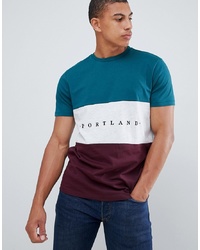 New Look Colour Block T Shirt With Portland Embroidery In Green