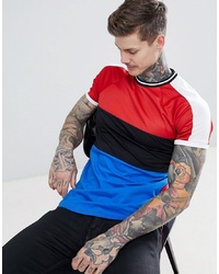 ASOS DESIGN Longline Raglan T Shirt With Curved Hem And Polytricot Yoke In Red