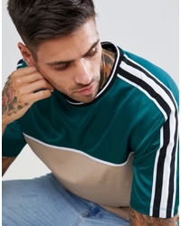 ASOS DESIGN Longline T Shirt With Contrast Satin Yoke And Sleeve Taping