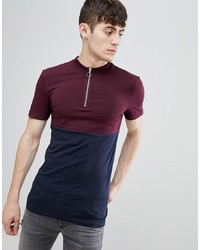 ASOS DESIGN Muscle Fit Half And Half T Shirt With Zip Turtle Neck