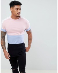 ASOS DESIGN Muscle Fit Longline T Shirt With Pastel Colour Block