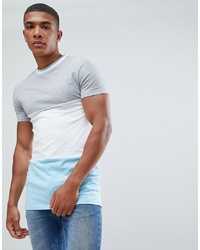 ASOS DESIGN Muscle Fit Longline T Shirt With Three Panel Colour Block And Neck Tipping Marl