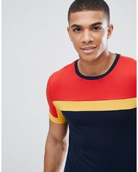 ASOS DESIGN Muscle Fit T Shirt With Colour Block In Navy