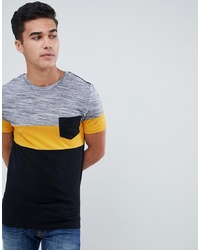 ASOS DESIGN Muscle Fit T Shirt With Contrast Panel In Interest Fabric In Black