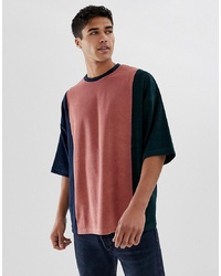ASOS DESIGN Oversized T Shirt With Half Sleeve In Towelling With Vertical Colour Block