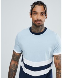 ASOS DESIGN T Shirt With Contrast Yoke And Chevron Cut And Sew In Navy