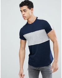 ASOS DESIGN T Shirt With Twisted Jersey Panels And Piping In Navy