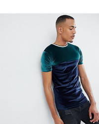 ASOS DESIGN Tall Muscle Fit T Shirt In Velour With Contrast Yoke And Tipping