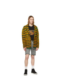Saint Laurent Yellow And Green Abstract Feather Double Breasted Cardigan
