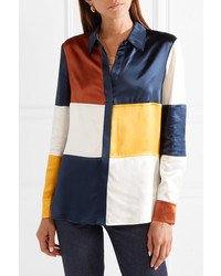 Tory Burch Reese Color Block Silk Satin Shirt