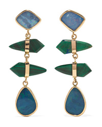 Melissa Joy Manning 14 Karat Gold Opal And Malachite Earrings