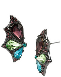 Betsey Johnson Butterfly Effect Multi Stone Wing Button Earrings