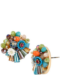 Betsey Johnson Weave And Sew Multi Woven Round Button Earrings